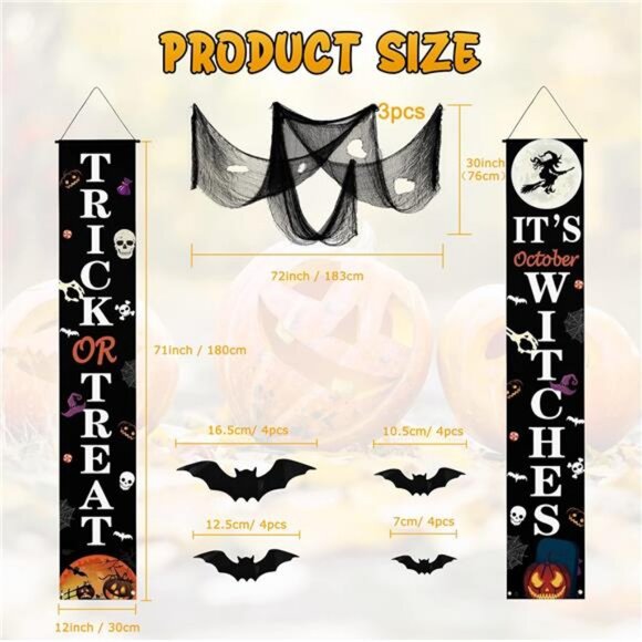 21 Pcs Halloween Decor Outdoor Set 3 Pcs Creepy Cloth, 16 Pcs 3D Bats Halloween - Picture 2 of 7